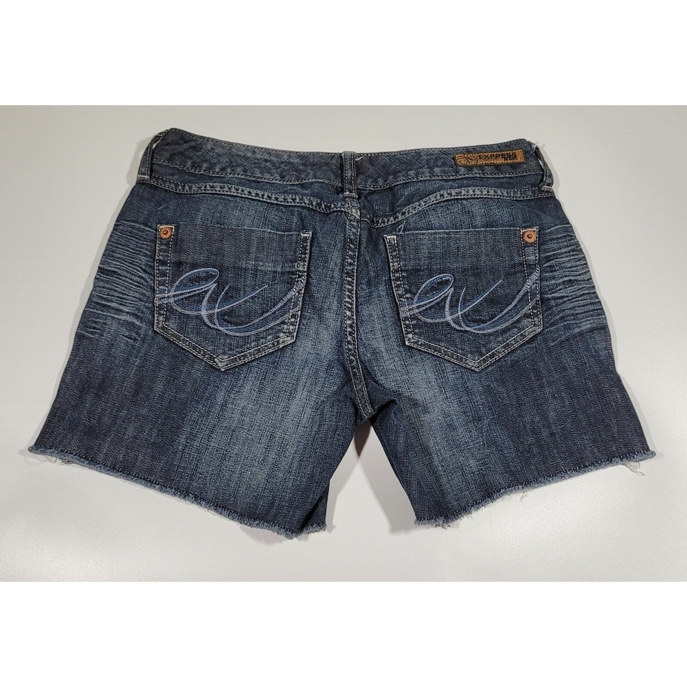 Express Womens Shorts Sz 4 Blue Denim Medium Wash Cutoffs Pockets Classic Casual
